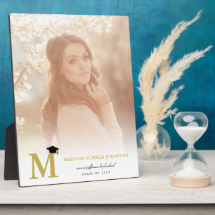 Simple Gold Monogram Modern Graduation Photo Plaque