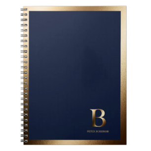 Simple Gold Monogram   Navy Blue Notebook