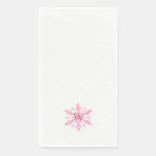 Simple Gold Monogram Pink Watercolor Snowflake Napkin