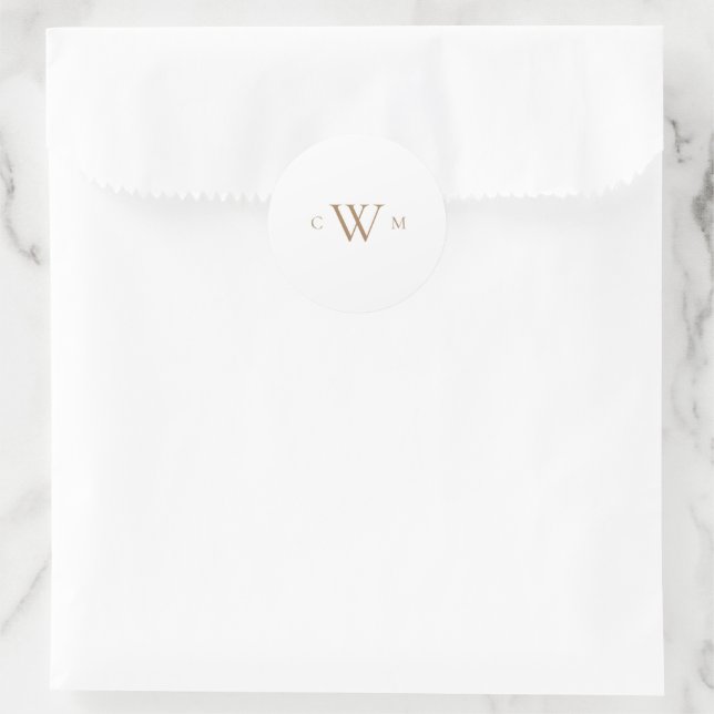 Simple Gold Monogram Wedding  Classic Round Sticker (Bag)