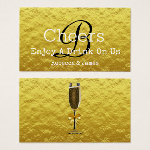 Simple Gold Monogram Wedding Free Drink Ticket