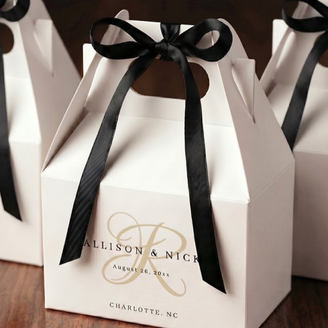 Simple Gold Monogram Wedding Guest Favor Boxes (Creator Uploaded)