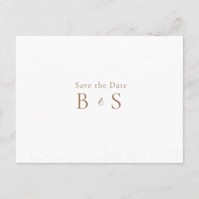 Simple Gold Monogram White Wedding Save the Date  Postcard (Front)