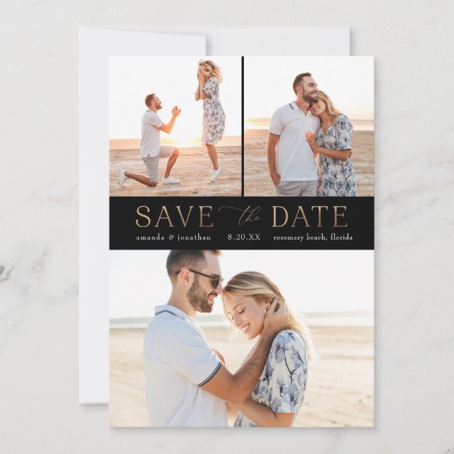 Simple Gold Multiple Photo Save the Date Invitation (Front)