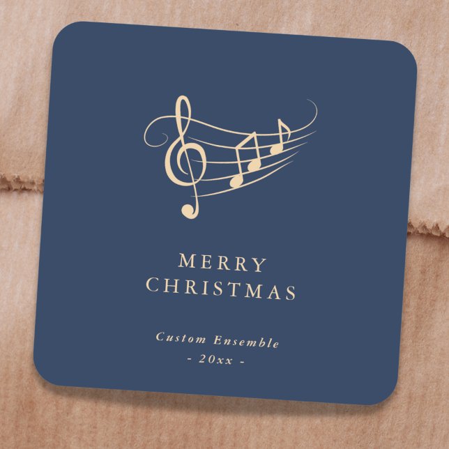 Simple Gold Music Notes Christmas Green Square Sticker (Creator Uploaded)