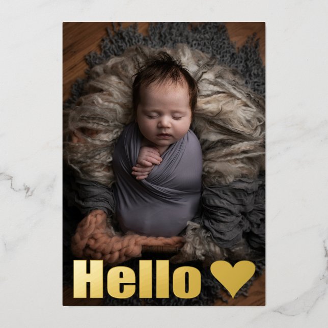 Simple Gold Photo Collage Hello Baby Announcement (Front)