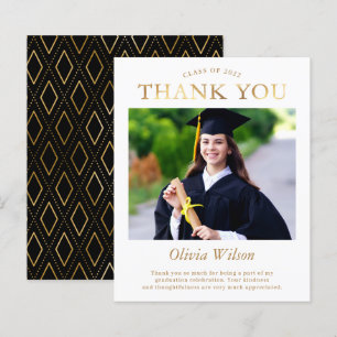 Simple Gold Photo Graduation Thank You Card