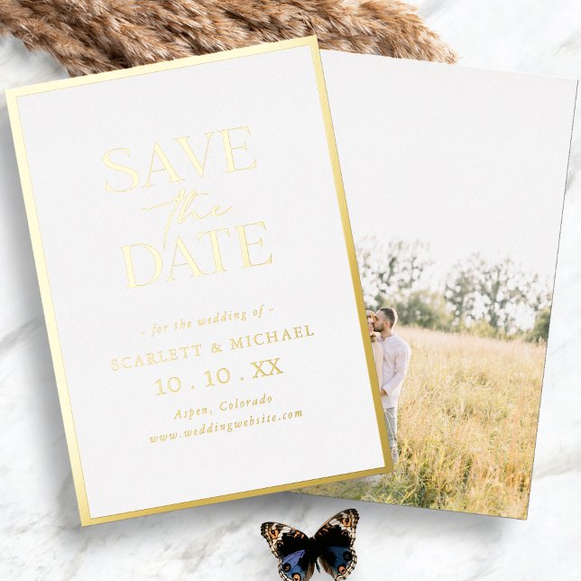 Simple Gold Photo Save The Date Foil Invitation (Simple Minimalist Modern Gold Photo Save The Date Foil Invitation by Painted Paperie
)