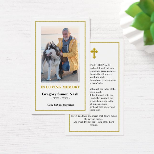 Simple Gold Photo Sympathy Funeral Card (Desk)
