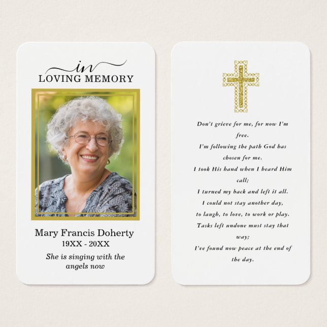 Simple Gold Photo Sympathy Funeral Prayer Card (Front & Back)