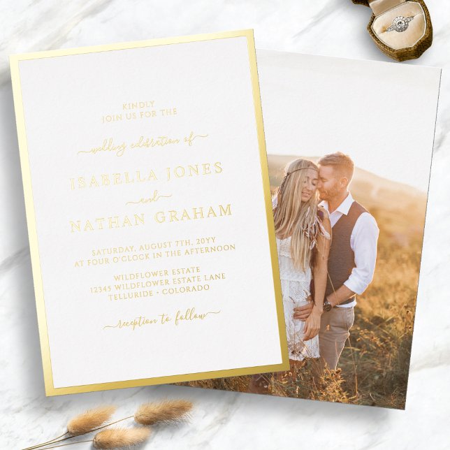 Simple Gold Photo Wedding Foil Invitation (Simple Elegant Gold Photo Minimalist Wedding Foil Invitation by Painted Paperie
)