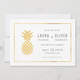 Simple Gold Pineapple Save the Date Cards