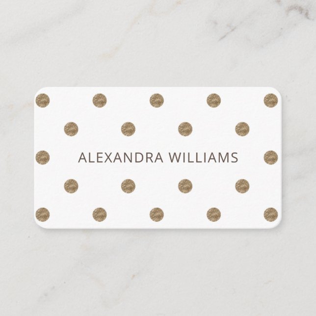 Simple Gold Polka Dots Pattern Chic White Business Card (Front)
