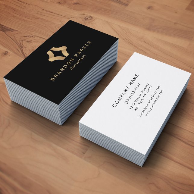 Simple Gold Professional Logo Entrepreneur Business Card (Creator Uploaded)