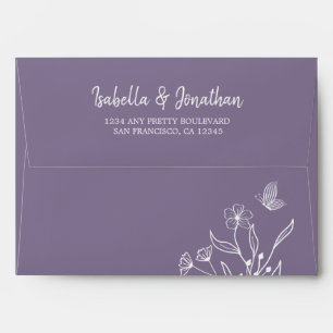Simple gold return address mauve wedding envelope