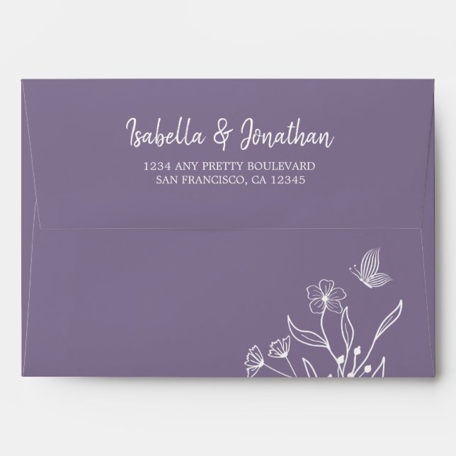 Simple gold return address mauve wedding envelope (Back (Top Flap))
