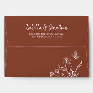 Simple gold return address terracotta wedding envelope