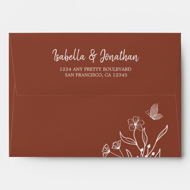 Simple gold return address terracotta wedding envelope (Back (Top Flap))