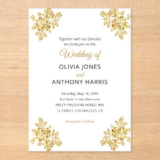 Simple Gold Roses Elegant Modern Floral Wedding Acrylic Invitations
