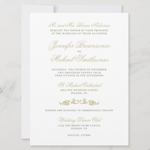 Simple Gold Sage Green Signature Font Wedding Invitation