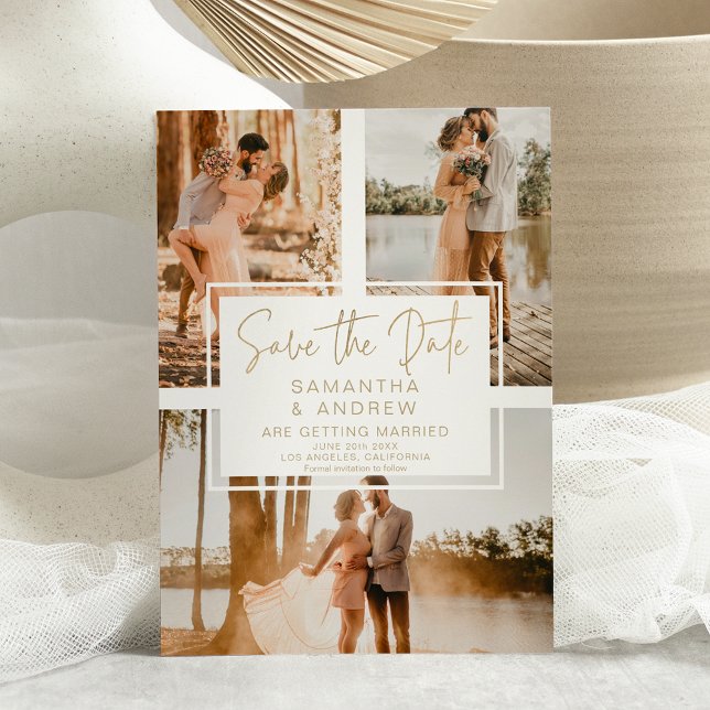 Simple gold save the date 3 photo budget wedding (Creator Uploaded)