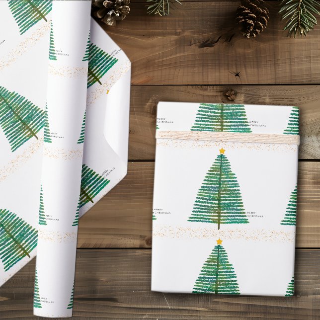 Simple Gold Scandi Scandinavian Christmas Tree Wrapping Paper (Creator Uploaded)