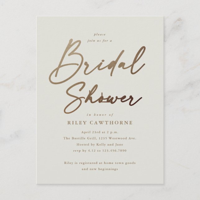 Simple Gold Script Bridal Shower Postcard (Front)