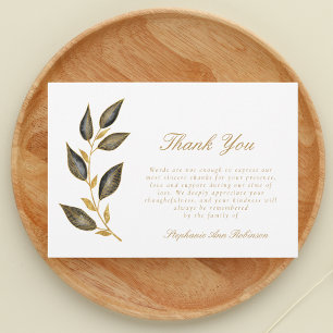 Simple Gold Script Floral Funeral Thank You Note Card