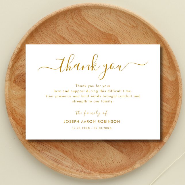 Simple Gold Script Funeral Thank You Note (Creator Uploaded)