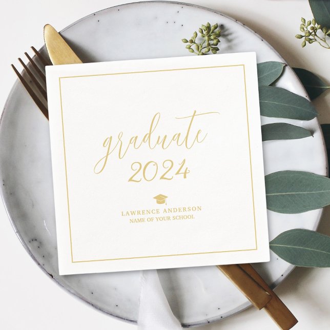 Simple Gold Script Graduate 2024 Graduation Party Napkin (Creator Uploaded)