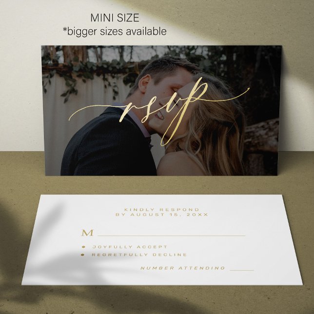 Simple gold script modern photo wedding RSVP Card (Creator Uploaded)