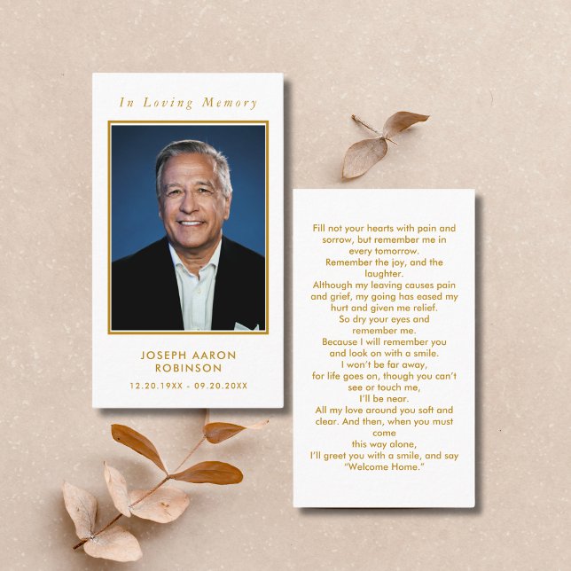 Simple Gold Script Photo Funeral Prayer Card (Creator Uploaded)