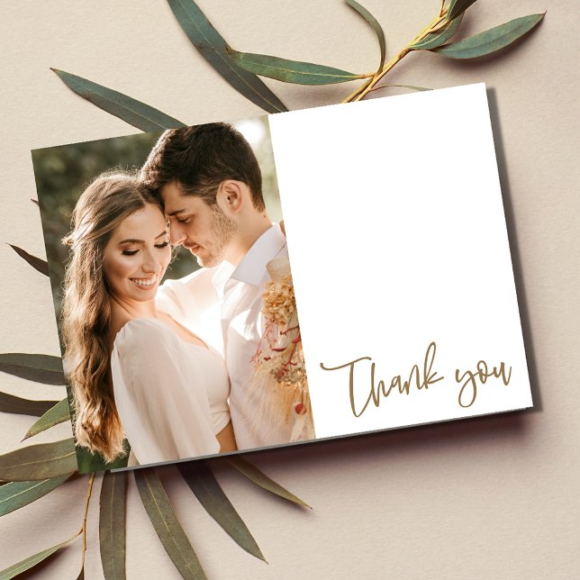 Simple Gold Script Photo Wedding Thank You Card (Simple Gold Script Photo Wedding Thank You Card)