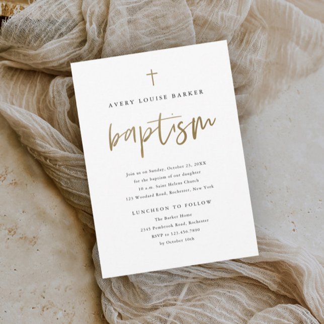 Simple Gold Script Religious Baptism Invitation (Creator Uploaded)