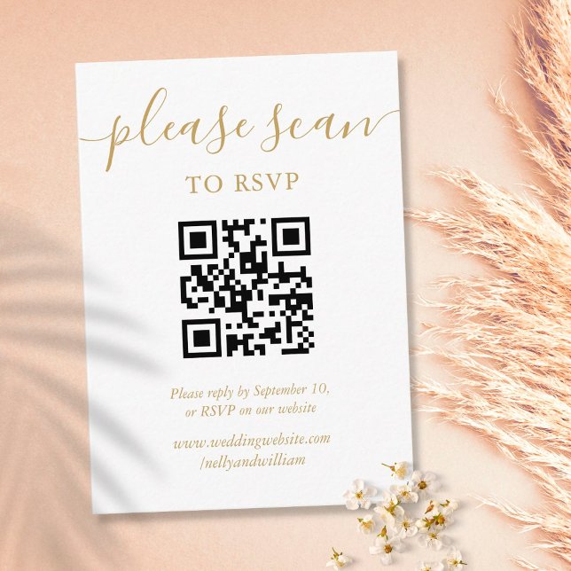 Simple Gold Script RSVP QR Code Enclosure Card (Creator Uploaded)
