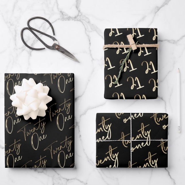 Simple Gold Script Twenty One 21st Birthday Party Wrapping Paper Sheet (Front)