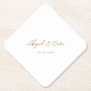 Simple Gold Script Wedding Couple Names Diamond Paper Coaster