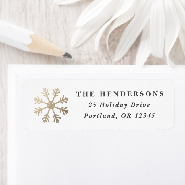 Simple Gold Snowflake Christmas Return Address Return Address Label (Insitu)