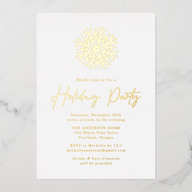 Simple Gold Snowflake Holiday Party (Front)