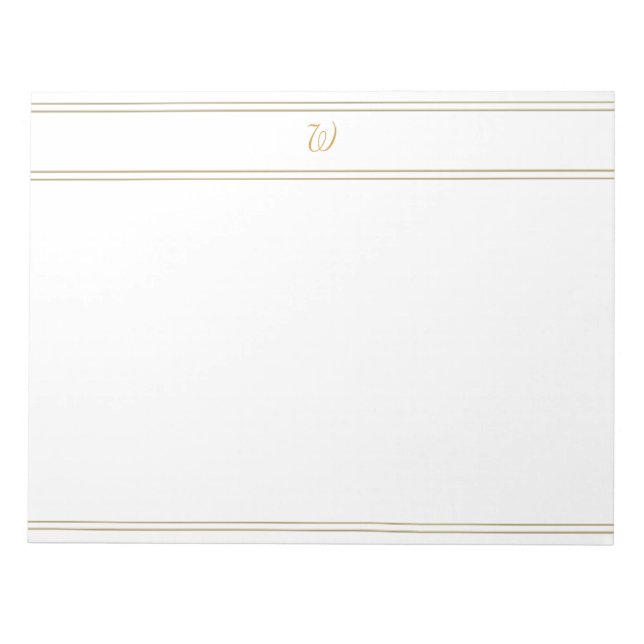 Simple Gold Stripes and Monogram Template Notepad (Front)