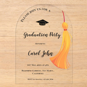 Simple Gold Tassel Class of 2026 Graduation Party Acrylic Invitations