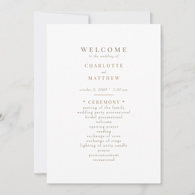 Simple Gold text White Wedding ii Program (Front)