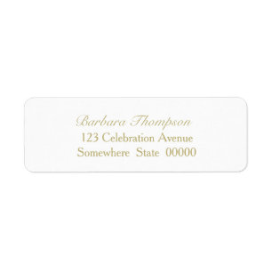 Simple Gold Text White Wedding Return Address Label