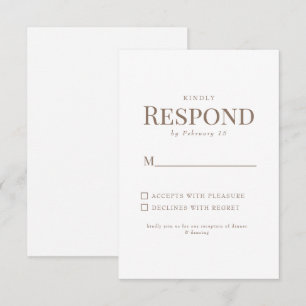 Simple Gold Text White Wedding RSVP Card