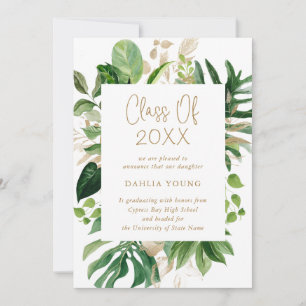 Simple Gold Tropical Photo Modern Graduation Announcement