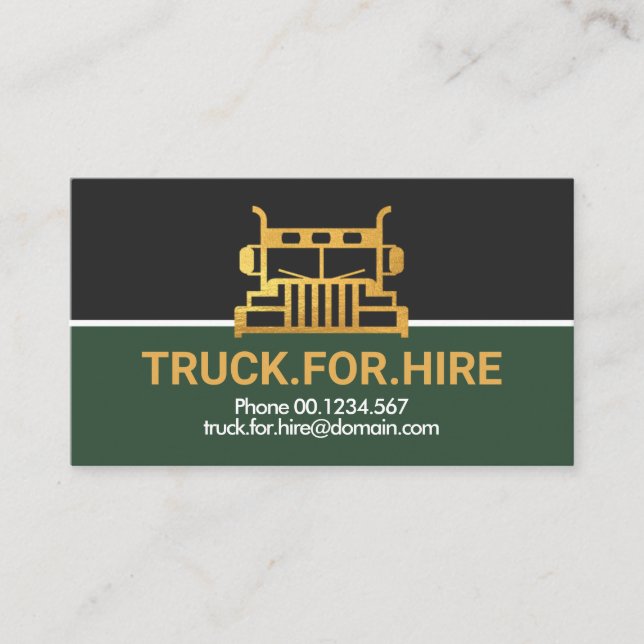 Simple Gold Truck Signage Truck For Hire Business Card (Front)