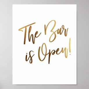Simple Gold Typography The Bar is Open Sign