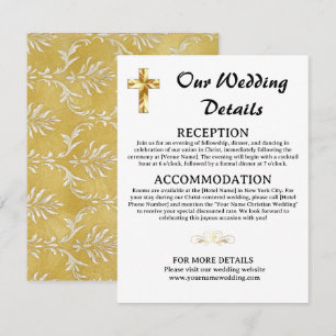 Simple Gold Wedding Details Christian Cross Enclosure Card