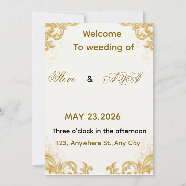 Simple Gold Wedding Invitation – Soft & Elegant Mi (Front)