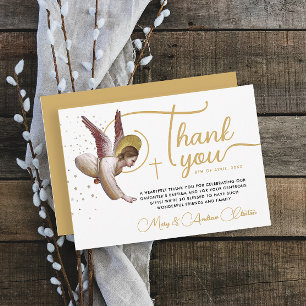 Simple Gold White Blessing Christian Angel Typo Thank You Card